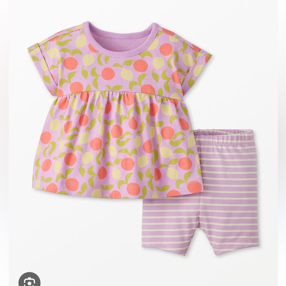 Hanna Andersson Lilac Tunic with Coral Dot Print & Stripe Shorts